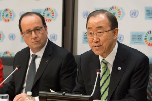 presidente de Francia François Hollande y presidente de ONU Ban Ki-moon