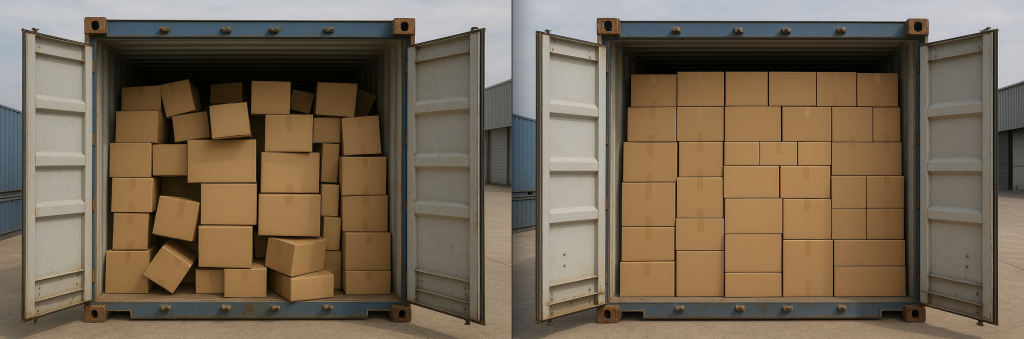 Comparación de contenedores sin planificador de carga y con planificador de carga EasyCargo.