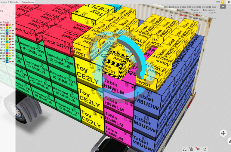 Vista 3D de EasyCargo con la función de carga manual activada