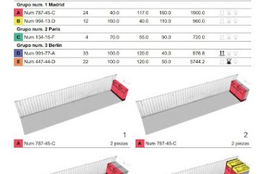 Vista del informe detallado paso a paso para un contenedor 40 DC, generado con el software de optimización de transporte de carga EasyCargo.